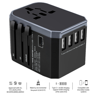 4USB C 型通用旅行适配器 |全球插头适配器| BSCI工厂|信天游